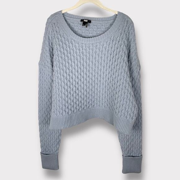 PAIGE Olette Wool Blend Chunky Boxy Crewneck Sweater Vintage Sky Blue Sz XL NWOT - Picture 4 of 15